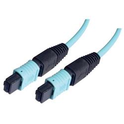 MPO w/o pins to MPO w/o pins, 12 Fiber Ribbon, OM4 100G 50/125 Multimode, LSZH Jacket, Aqua, 3.0m的图片