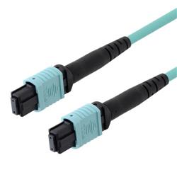 MPO w/o pins to MPO w/o pins, 24 Fiber Round, OM3 10G 50/125 Multimode, LSZH Jacket, Aqua, 5.0m的图片