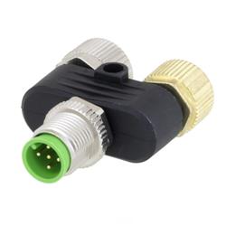 T形耦合器，M12 5针A编码公头/2个M12 4针A编码母头的图片