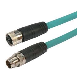 超6类M12 8针X编码SF/UTP工业级线缆，M12公头/M12母头，10米的图片