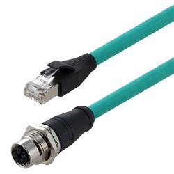 Category 6a M12 8 Position X code Double Shielded Industrial Cable, M12 F Panel Mount / RJ45, 10.0m的图片