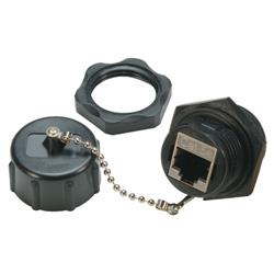 超5类IP67级RJ45穿壁式面板安装耦合器，屏蔽，直插式，带防尘帽的图片